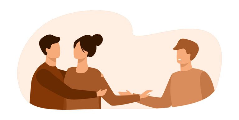 바람난아내를 붙잡는 남편의 모습을 그린 이미지